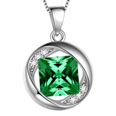 Women Birthstone Pendant Necklaces Sterling Silver - Round - Necklaces - Aurora Tears Jewelry